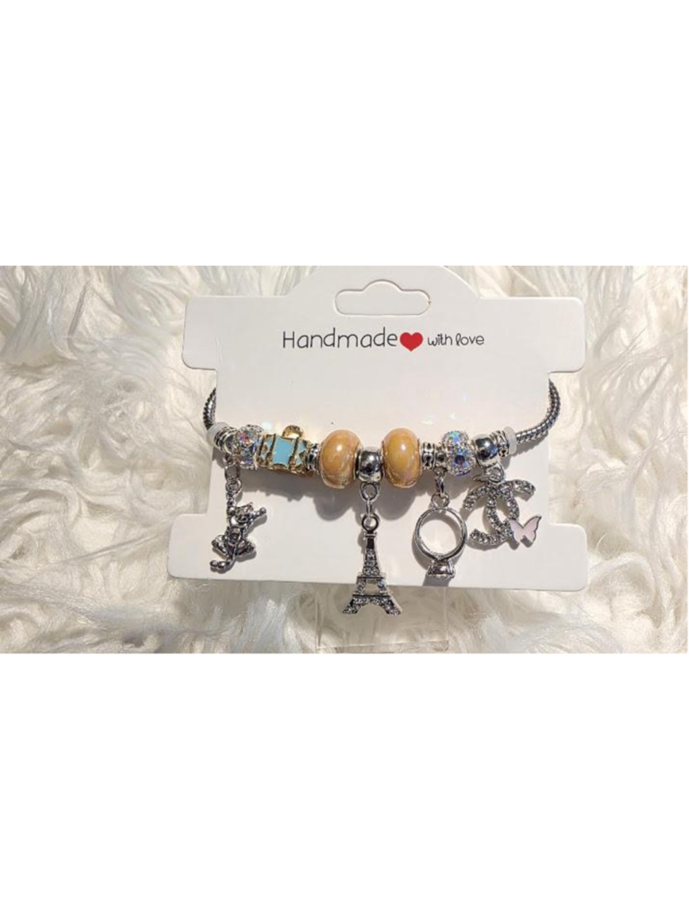 Handmade Charm Bracelet: Acrylic, Resin Beads, Metal Alloy Charms, Golden Snake